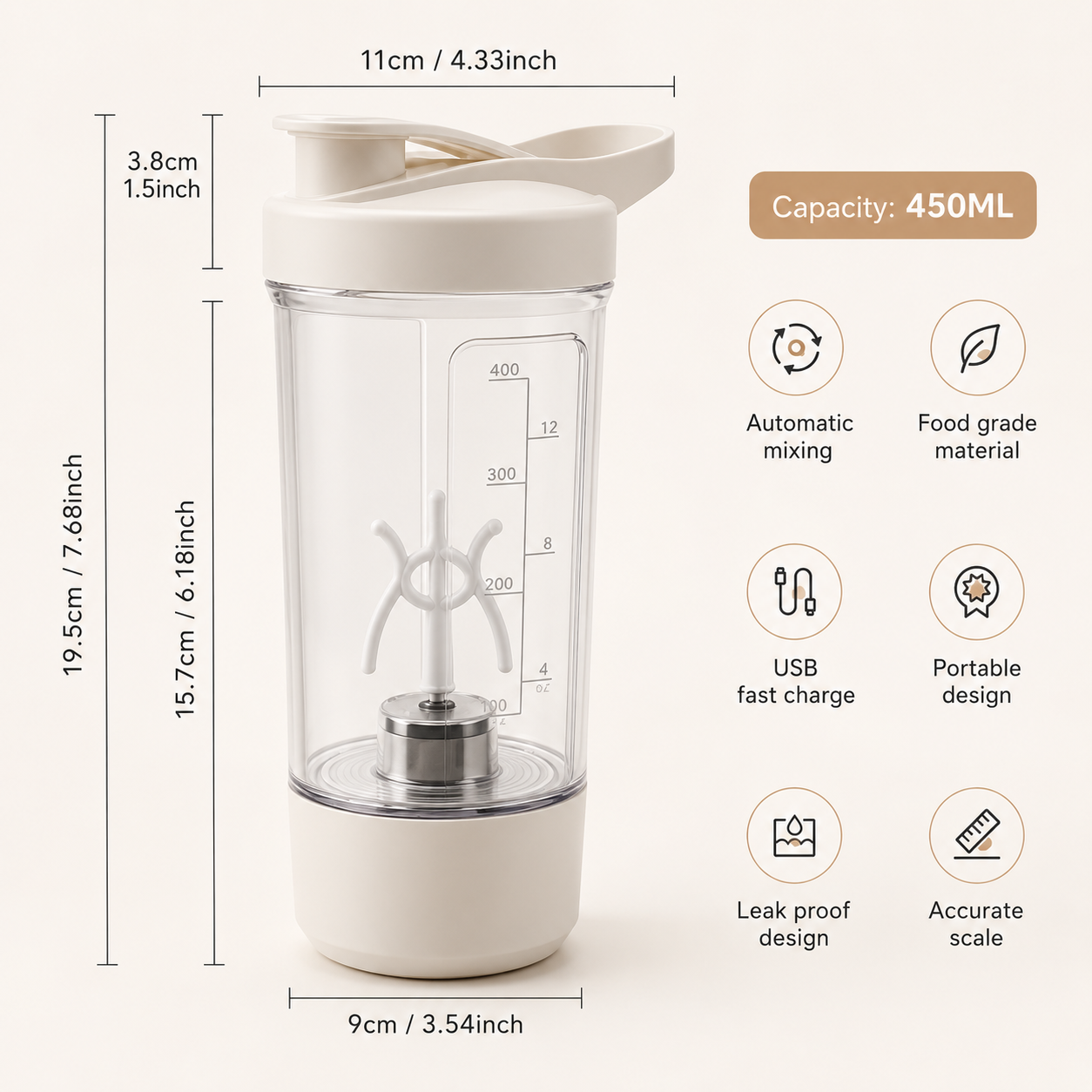 Electric Self Stirring Shaker Bottle, USB Charging Shaker Cup