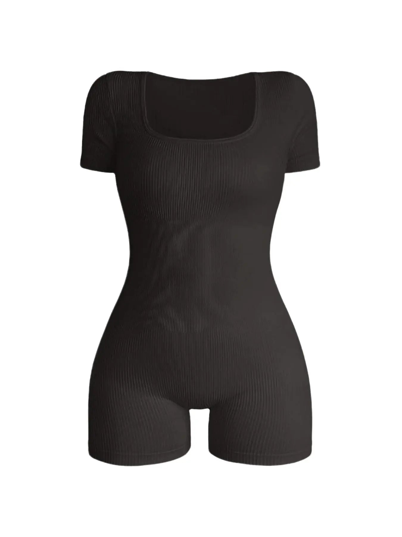 Women'S Solid Short Sleeve Sports Bodysuit, Casual Sporty Square Neck Bodycon Bodysuit for Yoga Gym Workout, Summer Outfits 2024, Ladies Sportswear for All Seasons, Workout Tummy Control Jumpsuit, Stretchable Activewear